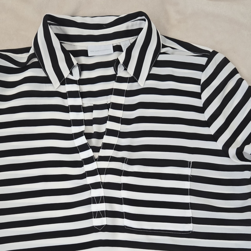 New York & Company Black and White Striped Shirt SKU010